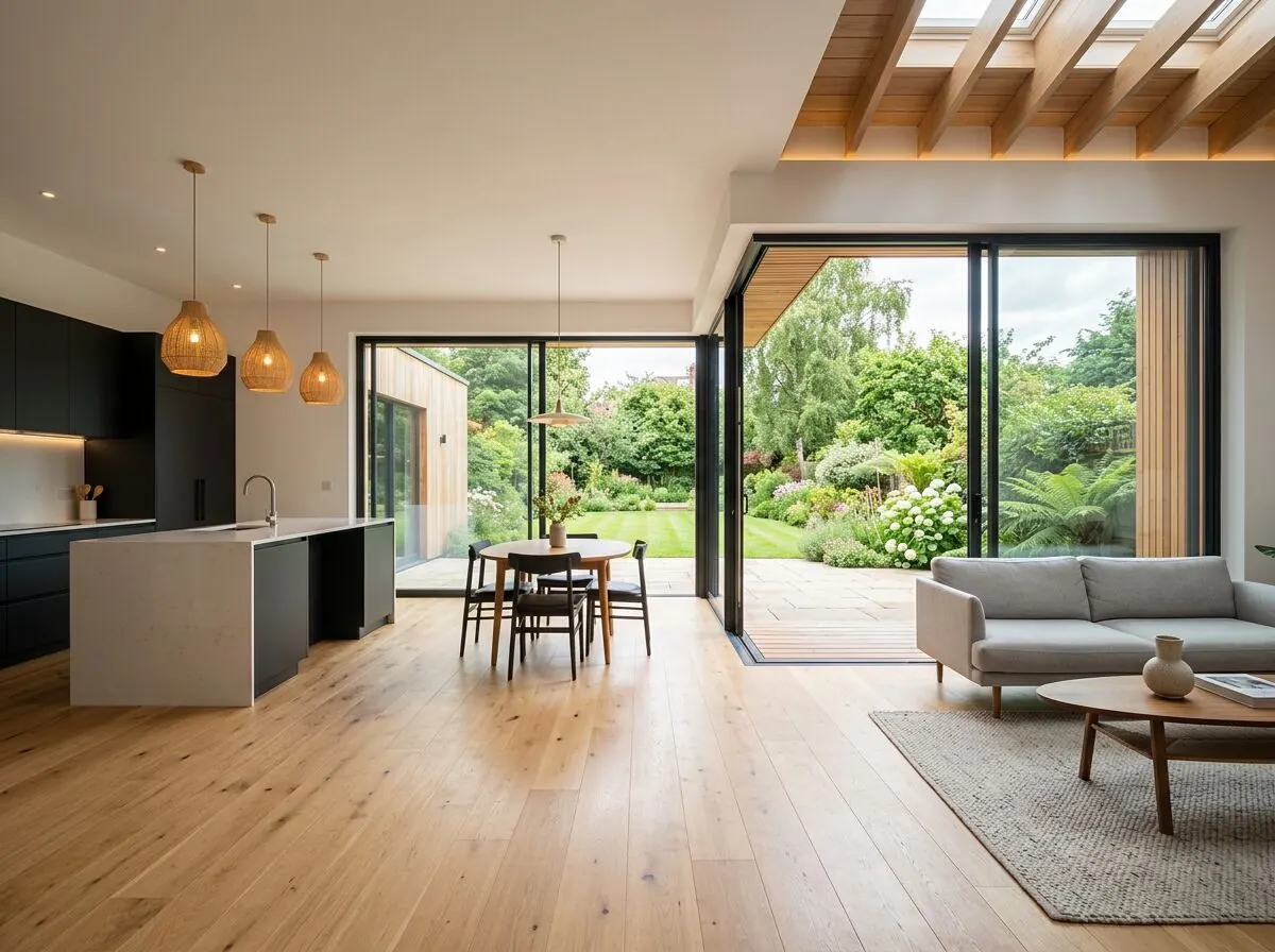 Ampliación de casa con living abierto al jardín en Chicureo